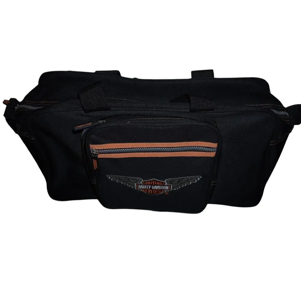 Harley-Davidson Black Duffel Bag with Winged Logo – Travel/Gym/Overnight Bag